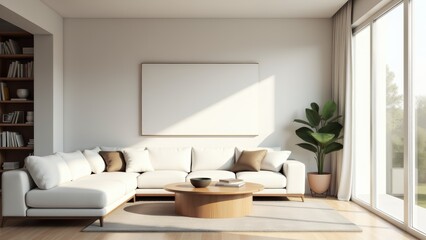 Bright Minimalist Living Room Interior With Sofa