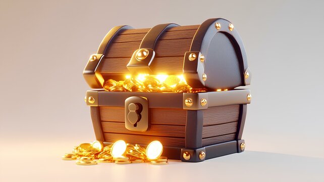 treasure chest with golden coins on a white background