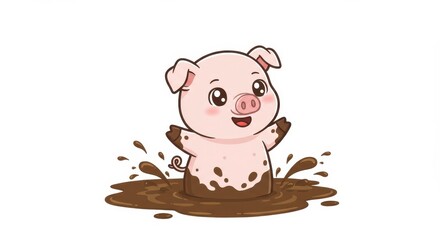 Happy Piglet Playing in Mud A Cute Pixel Art Illustration