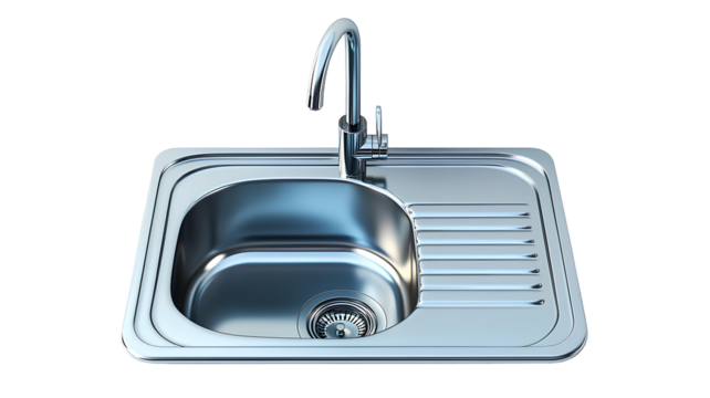 3d rendering stainless steel sink on transparent background