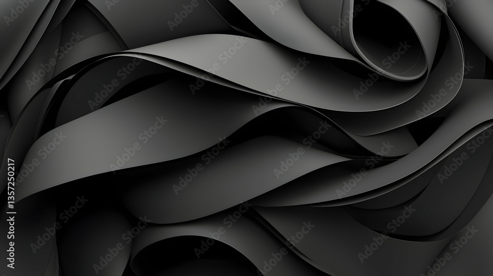Poster Abstract Black Wave Background with Smooth Fluid Lines and Shapes