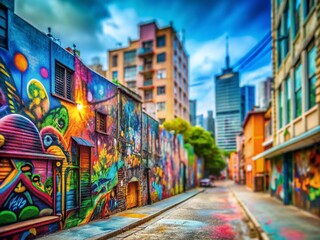 Fototapeta premium Miniature Cityscape Graffiti Art: Vibrant Street Art in a Whimsical Tilt-Shift Style