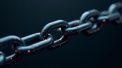 Obraz premium Metal Chain Link Close-Up On Dark Backdrop