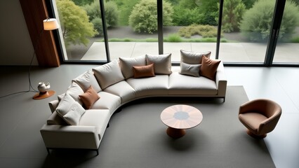 Fototapeta premium Modern Living Room With Curved Sofa