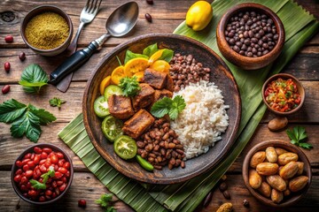 Stunning Aerial Drone Shots of Pabellon: Venezuelan Cuisine, Food Photography, Overhead View, Delicious Dish