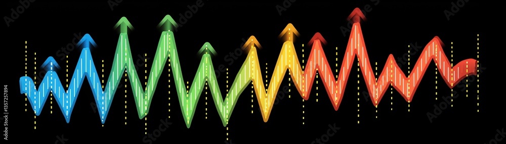 Poster colorful data visualization chart with arrow trends