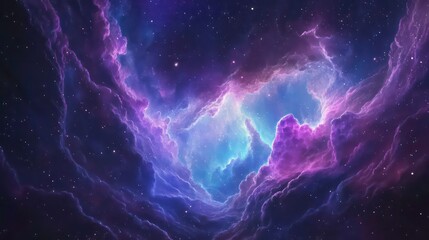 Beautiful fantasy starry night sky, blue and purple colorful, galaxy and aurora 4k wallpaper. cosmic watercolor illustration. Colorful space background with stars