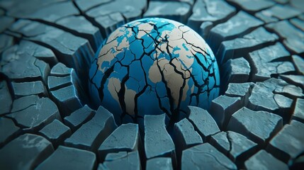 A cracked surface reveals a globe, symbolizing environmental challenges and the fragile state of our planet.