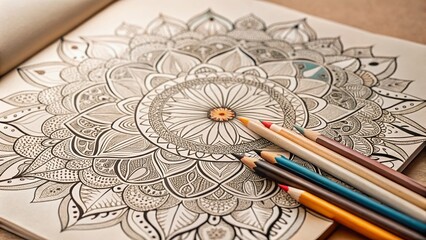 Fototapeta premium Minimalist Adult Coloring Book Designs: Geometric Patterns & Floral Motifs