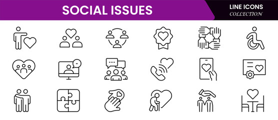 Social Issues Icon Set. Thought-provoking and impactful icons designed to raise awareness and promote engagement, perfect for enhancing campaigns, websites