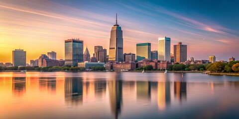 Obraz premium Minimalist Boston Skyline: Clean Lines & Cityscape at Dawn
