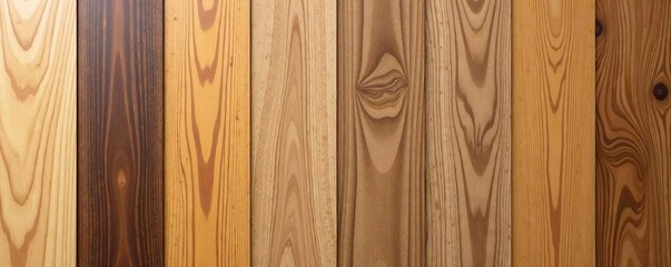 Assortment of wood laminate floor samples in natural colors on oak wooden background,  parquet,  samples