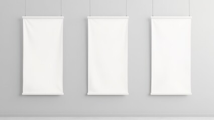 Three Hanging Blank Canvas Fabric Banners