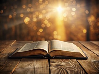 Design Bible: Open Book on Wooden Table with High Depth of Field