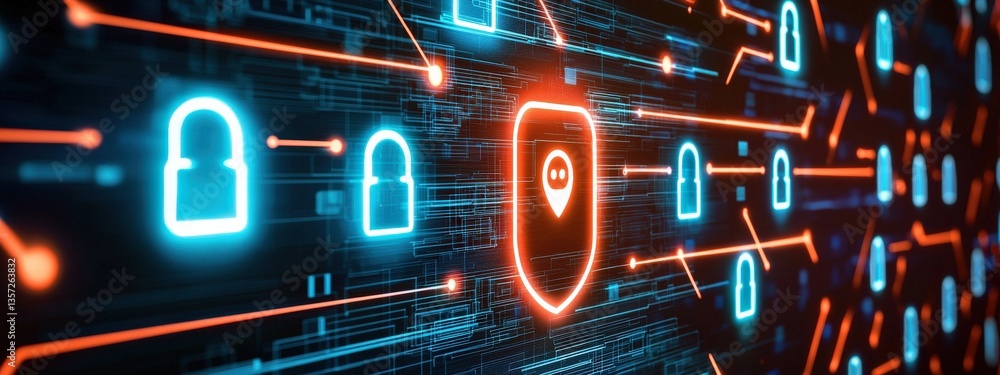 Poster digital security concept with lock symbols and data streams