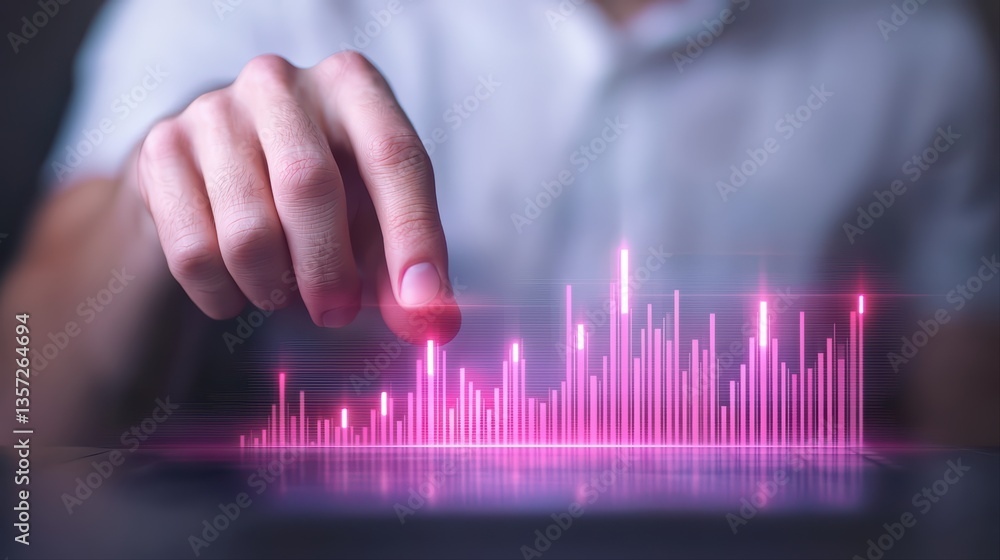 Poster user interacting with digital data visualization graph