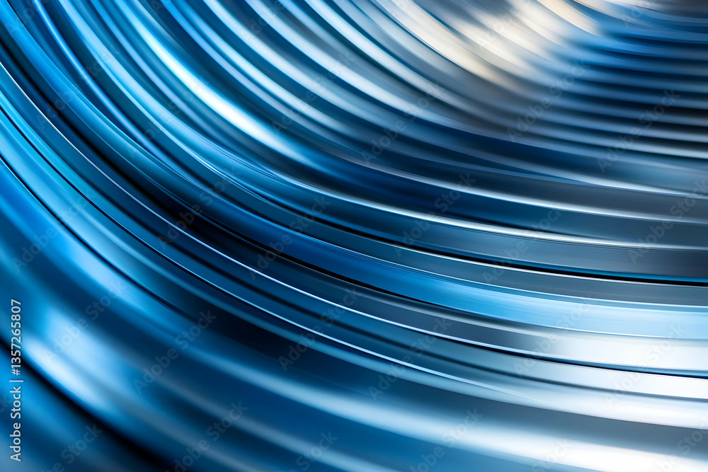 Poster abstract close-up of curved metal surface, showcasing smooth lines and reflective textures in vibran