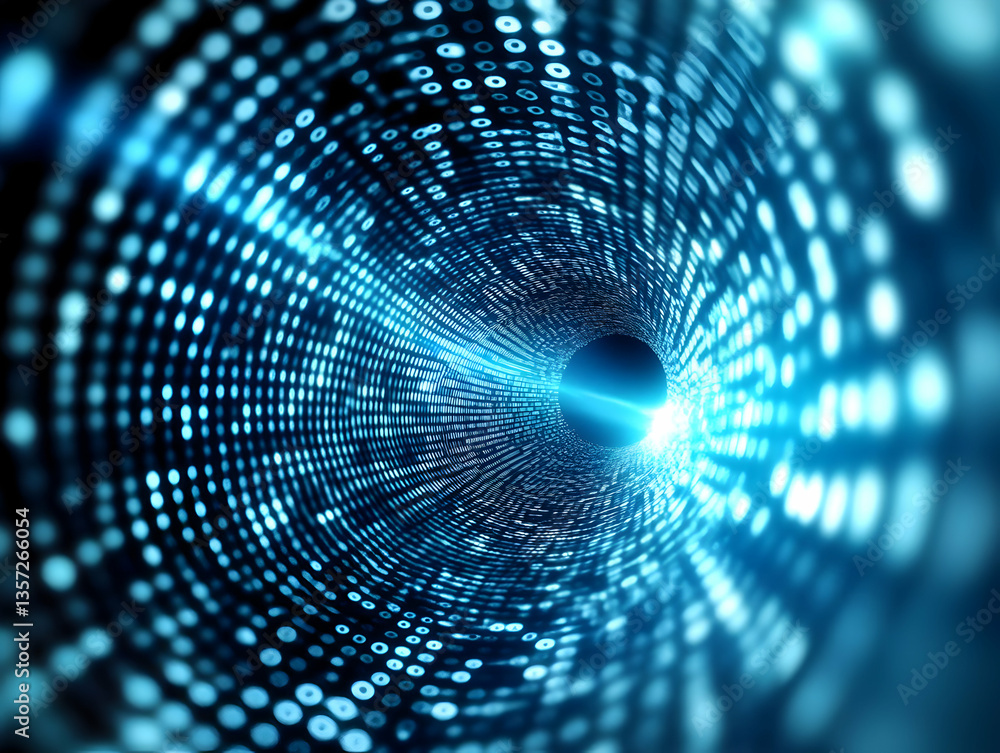 Poster abstract digital tunnel with glowing data streams, representing technology, innovation, and the futu