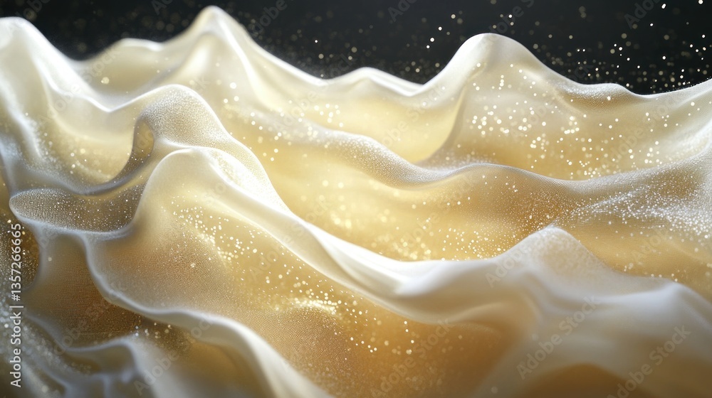 Poster abstract flowing cream fabric with glittering specks creates dynamic fluid backdrop for elegance