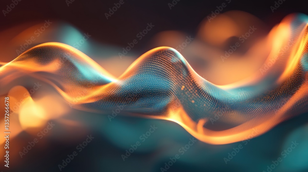 Aufkleber futuristic glowing wave of orange and teal dots digital art backdrop creating abstract mesh design e