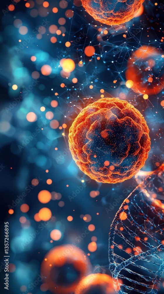 Aufkleber abstract representation of cells and genetic structures in blue background