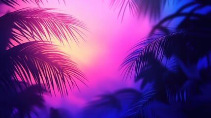 Captivating palm leaf silhouette against vibrant sunset tropical sky evokes dreamy summer vacation getaway and serene exotic ambiance