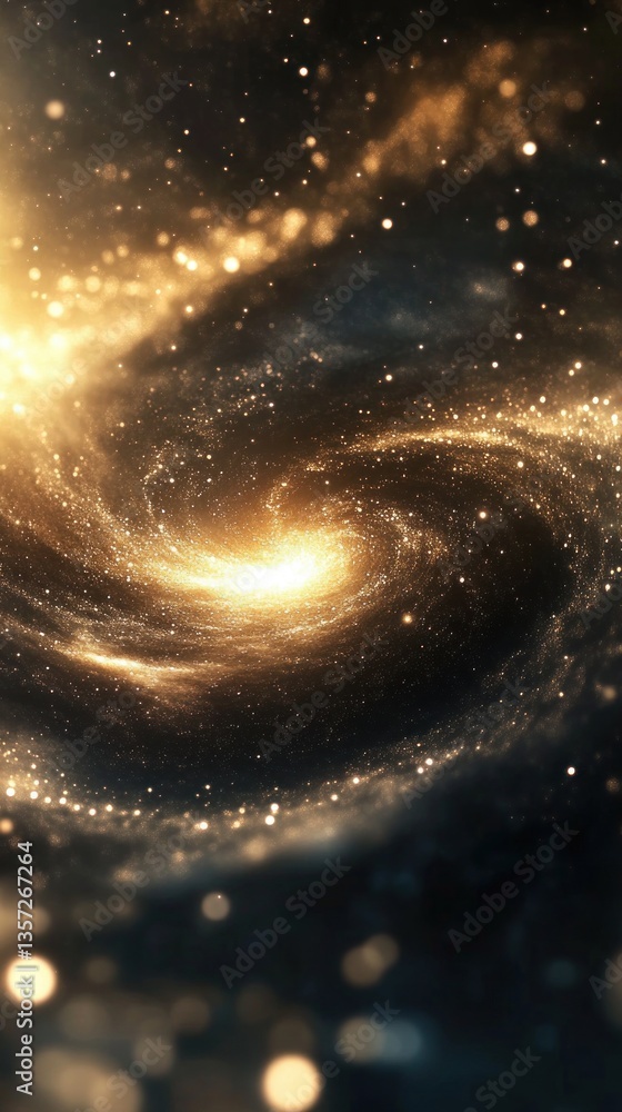 Poster luminous golden nebula unveiling cosmic wonders dark background captivating space scene with swirlin
