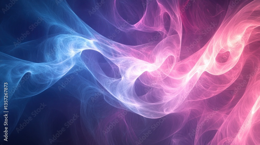 Poster flowing ethereal forms in cool blue and warm pink blend into a captivating abstract background rende