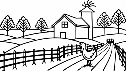 A line art of village environment in the morning.