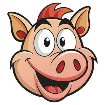 recommend clip art: Cartoon Pig Face with Red Hair, Smiling Expression, Comic Style, Detailed Outlines