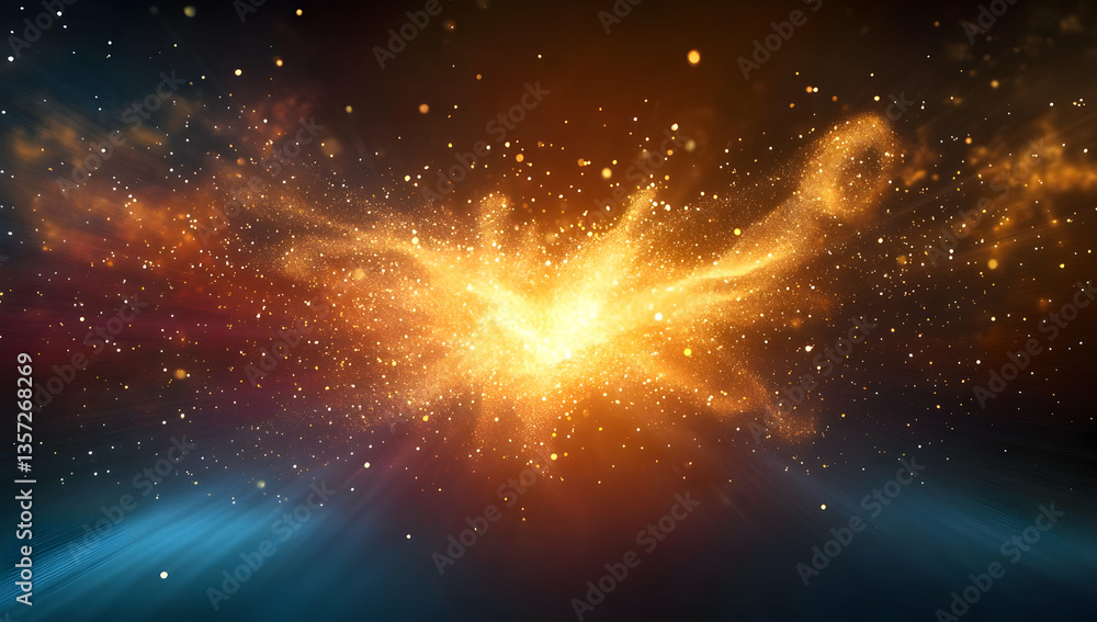 Poster an abstract representation of a cosmic explosion, showcasing vibrant colors and ethereal light effec