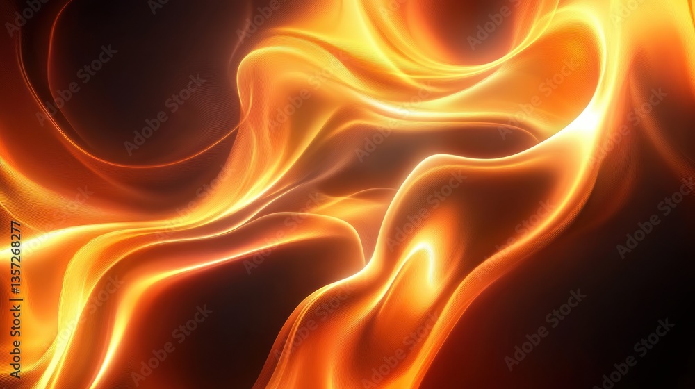 Poster golden fluid waves illuminated on dark gradient background fiery and luminous energy abstract textur