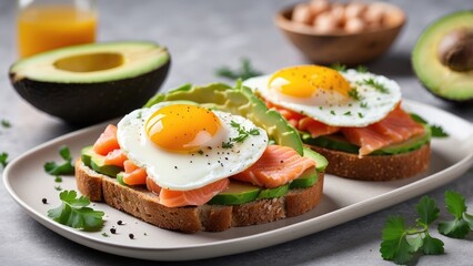 Two pieces of whole grain toast topped with slices of avocado