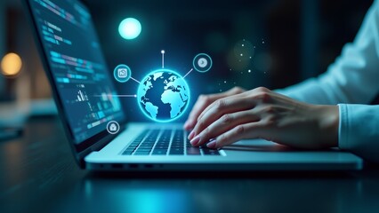 Coding-Woman Hands Typing-on Laptop-Keyboard-Screen