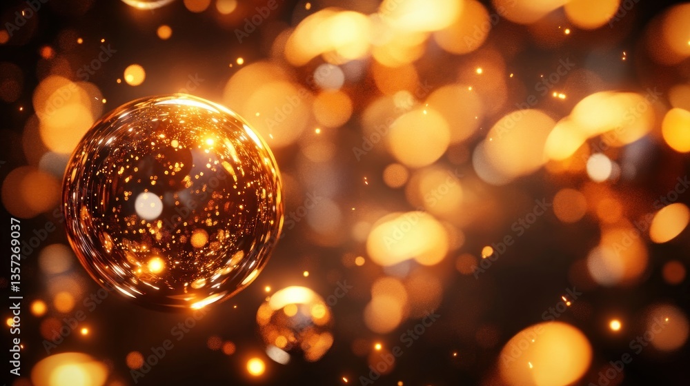 Poster luminous gold sphere sparkles against a soft focus backdrop creating a magical festive atmosphere