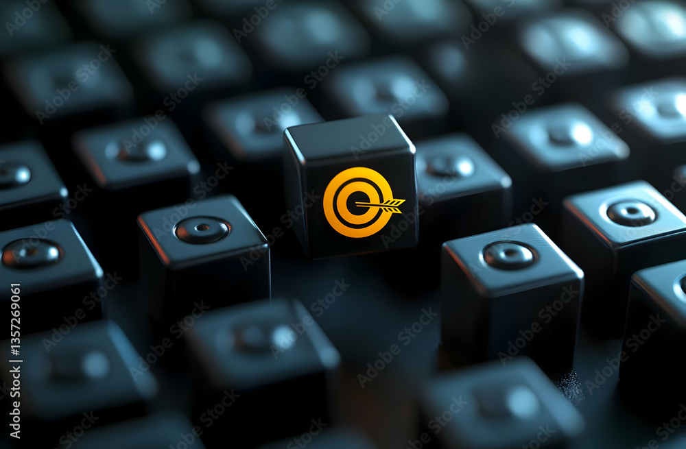 Poster an artistic view of a keyboard with a standout key, symbolizing focus and precision in the digital r