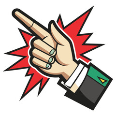 Cartoon Hand with Index Finger Pointing Outward with Red Explosion Design Element
