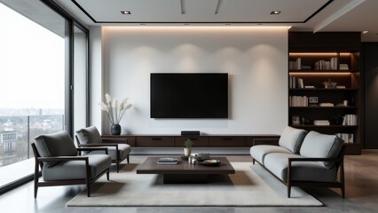 Modern Living Room With City View