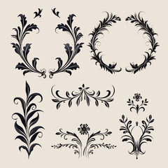 set of floral elements