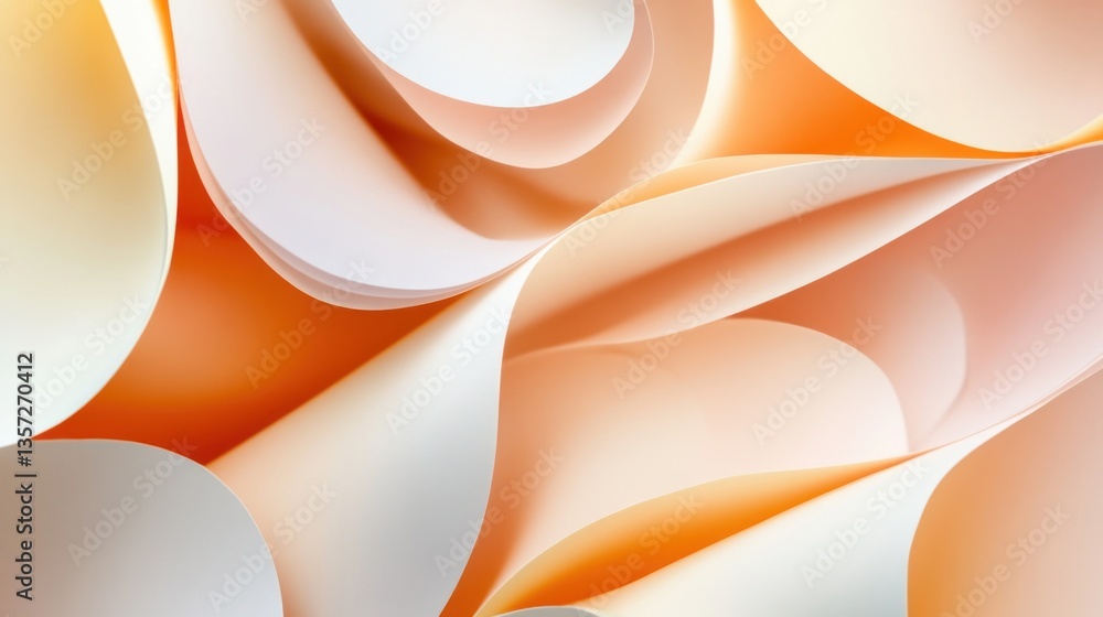 Aufkleber gentle waves of peach and white paper abstract background with soft light and flowing texture for de