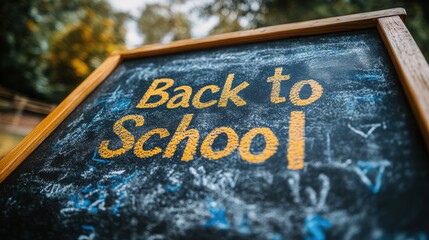Chalkboard message announcing the return to school season event