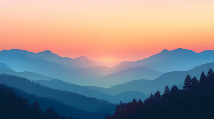 Obraz premium Sunrise Over Rolling Hills and Forest
