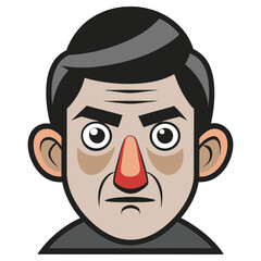 Cartoon Portrait of Man with Red Nose, Black Hair, Fair Skin and Thick Black Outlines