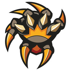 Cartoon Monster Claw with Sharp Claws in a Bold Color Palette, Aggressive, Isolated