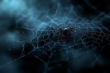 Mysterious Spider on a Dew-Kissed Web at Night
