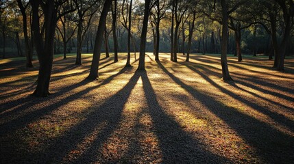 Fototapeta premium Shadows play in abstract forest natural landscape photography tranquil environment ground level artistic concept