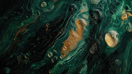 Flowing green abstract streaks digital canvas artwork contemporary space close-up green and gold swirls