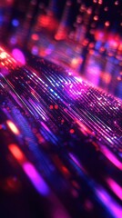 Dynamic abstract light streaks in pink and blue creating a futuristic digital neon data wave effect