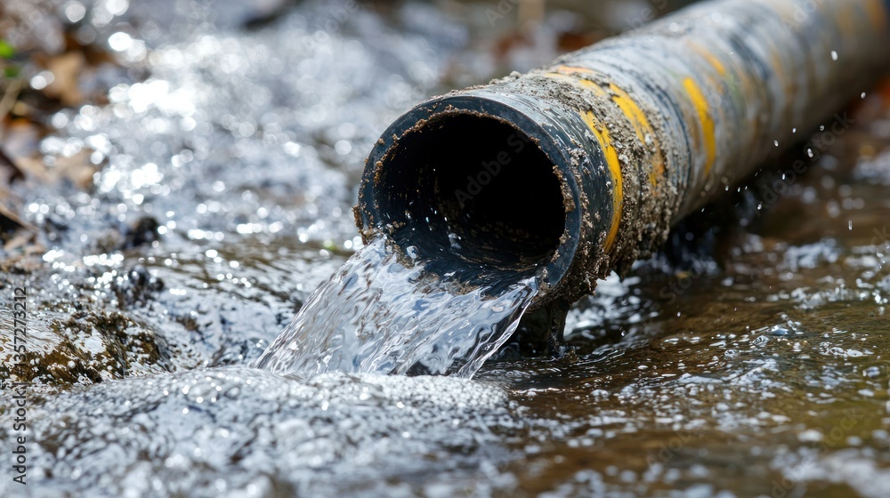 Poster A plumber testing water flow in a newly installed pipe 
