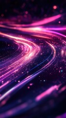 Abstract galactic swirl cosmic flow of magenta light trails against a dark night backdrop aesthetic